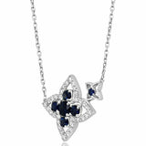 3ct Round Blue Sapphire Pendant Chain Diamond Halo Mom Gift 14k White Gold Over