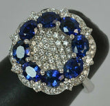 5ct Oval Cut Blue Sapphire Engagement Ring Cluster Cocktail 14k WhiteGold Finish