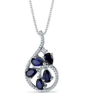 6Ct Pear Cut Blue Sapphire Stylish Diamond Womens Pendant 14K White Gold Finish