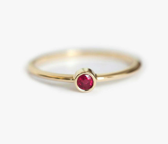 0.2ct Round Pink Ruby Engagement Ring 14k Yellow Gold Finish Bezel Set Solitaire