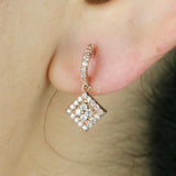 1.1ct Round Cut Diamond Stylish Inverted Square Drop Earring 14k White Gold Over