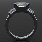 Bezel Set Trilogy Engagement Ring 1.6ct Emerald Cut Diamond 14k WhiteGold Finish