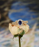 2ct Oval Cut Blue Sapphire Engagement Ring Split Shank Halo 14k Yellow Gold Over