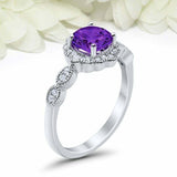 2ct Round Cut Amethyst Engagement Ring Vintage Halo Art Deco 14k White Gold Over