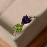 1.2ct Engagement Ring Heart Cut Amethyst & Peridot Bow Knot 14k WhiteGold Finish