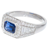 2ct Emerald Cut Blue Sapphire Engagement Ring Halo Accents 14k White Gold Finish