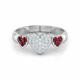 2Ct Round Cut Diamond Ruby Accent Trio Heart Engagement Ring 14K White Gold Over