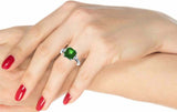 2ct Asscher Cut Green Emerald Trillion Accent Trilogy Ring 14k White Gold Finish