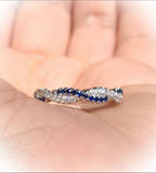 1ct Round Blue Sapphire Twisted Infinity Wedding Band Ring 14k White Gold Finish