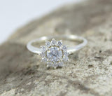 1.5ct Engagement Ring Round Cut Diamond Floral Solitaire 14k White Gold Finish