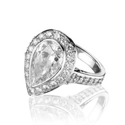 3Ct Pear Cut Diamond Accent Halo Solitaire Engagement Ring 14K White Gold Finish