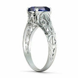 1.2ct Cushion Cut Blue Sapphire Filigree Engagement Ring 14k White Gold Finish