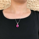 2ct Pink Ruby Pendant Pear Cut Solitaire Women 14k White Gold Finish NO CHAIN