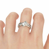 2Ct Princess Cut Diamond Swirl Round Accent Engagement Ring 14K White Gold Over