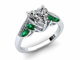 2ct Heart Cut Diamond Art Deco Emerald Accent Engagement Ring 14k WhiteGold Over