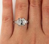 5Ct Emerald Cut Diamond T Baguette Accents Engagement Ring 14K White Gold Finish