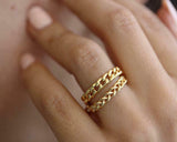 Cuban Link Open Chain Women Wedding Ring Band 14k Rose Gold Finish