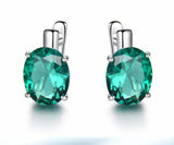 2.3ct Stud Earrings Oval Cut Emerald Solitaire Latch Back 14k White Gold Finish