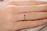 0.3ct Baguette Pink Ruby Trilogy Minimalist Engagement Ring 14k Rose Gold Finish