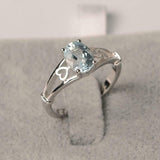 1ct Oval Cut Blue Aquamarine Open Heart Shank Solitaire Ring 14k White Gold Over