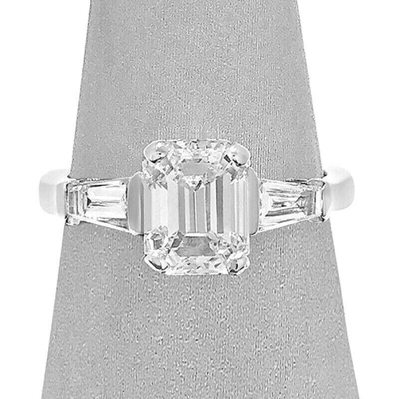 2Ct Emerald Cut Diamond Baguette Accents Engagement Ring 18K White Gold Finish