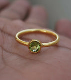 0.7ct Round Cut Green Peridot Bezel Set Solitaire Ring 14k Yellow Gold Finish