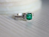 2ct Engagement Ring Cushion Cut Green Emerald Diamond Halo 14k White Gold Finish