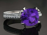 1.7ct Cushion Purple Amethyst Engagement Ring Diamond Accent 14k White Gold Over