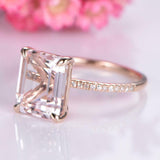 2.1ct Emerald Cut Morganite Engagement Ring Diamond Accents 14k Rose Gold Finish