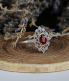 2.5ct Oval Cut Red Garnet Engagement Ring 14k White Gold Finish Vintage Milgrain