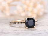 1.2ct Cushion Cut Black Diamond Solitaire with Accents Ring 14k Yellow Gold Over