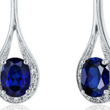 4Ct Oval Cut Blue Sapphire Diamond Stylish Drop Earrings 14K White Gold Finish