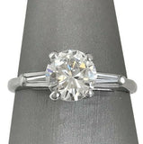 2Ct Round Cut Diamond with Baguette Accent Engagement Ring 14K White Gold Finish