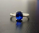 1.5ct Engagement Ring Oval Cut Blue Sapphire Solitaire 14k White Gold Finish