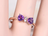 1ct Trillion Cut Purple Amethyst Bow Design Engagement Ring 14k Rose Gold Finish