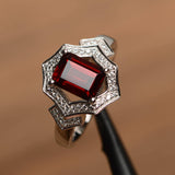 1.5ct Emerald Cut Red Garnet Solitaire Engagement Ring 14k White Gold Finish