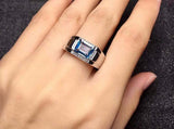 2.1ct Emerald Cut Blue Topaz Solitaire Engagement Men Ring 14k White Gold Finish