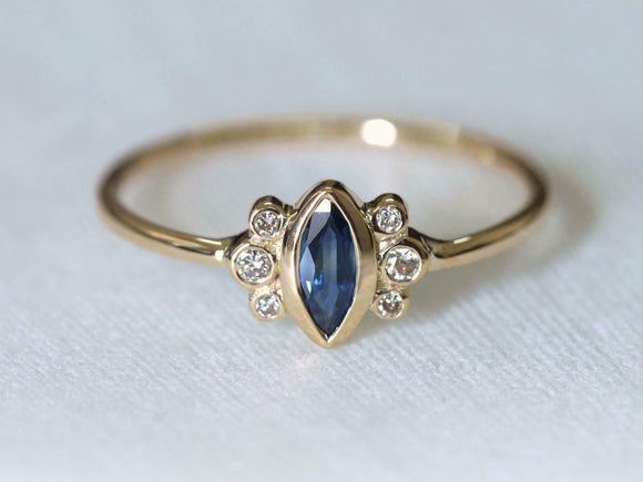 1ct Engagement Ring Marquise London Blue Topaz Minimalist 14k Yellow Gold Finish