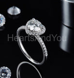 1ct Round Cut Moissanite Heart Shape Halo Engagement Ring 14k White Gold Plated