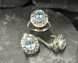 2ct Engagement Ring Oval Cut Aquamarine Vintage Inspired Halo 14k WhiteGold Over