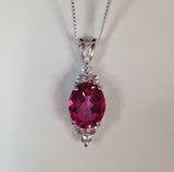 2.1ct Pink Ruby Pendant Oval Cut Diamond Petite 14k White Gold Finish NO CHAIN