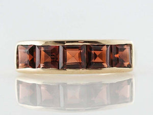 2ct Princess Cut Red Garnet Four Stone Half Eternity Band 14k Yellow Gold Finish