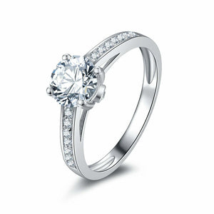 2ct Round Cut Diamond Solitaire Ring with Channel Set Accent 14k White Gold Over