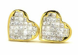 0.88ct Princess Cut Diamond Heart Cluster Stud Earrings 14k Yellow Gold Finish