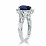 3Ct Pear Cut Blue Sapphire Split Shank Halo Engagement Ring 14K White Gold Over