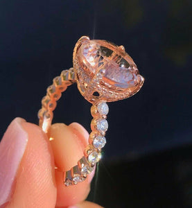 1.5ct Round Cut Peach Morganite Gatsby Queen Engagement Ring 14k Rose Gold Over