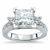 3Ct Princess Cut Diamond Solitaire with Accent Trilogy Ring 14K White Gold Over