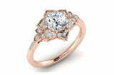 Flower Milgrain Halo Engagement Ring 2.2ct Round Cut Diamond 14k RoseGold Finish