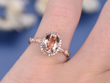 2.6ct Oval Cut Peach Morganite Halo Diamond Accents Ring 14k Rose Gold Finish