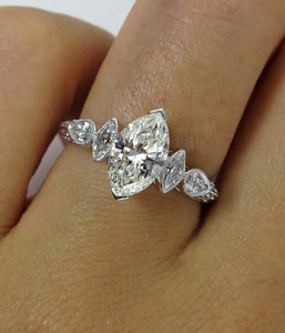 4Ct Marquise Cut Diamond Milgrain Art Deco Engagement Ring 14K White Gold Finish